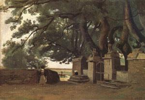 Jean Baptiste Camille  Corot A Gate Shaded by Trees also called Entrance to the Chateau Breton Landscapee (mk05) France oil painting art